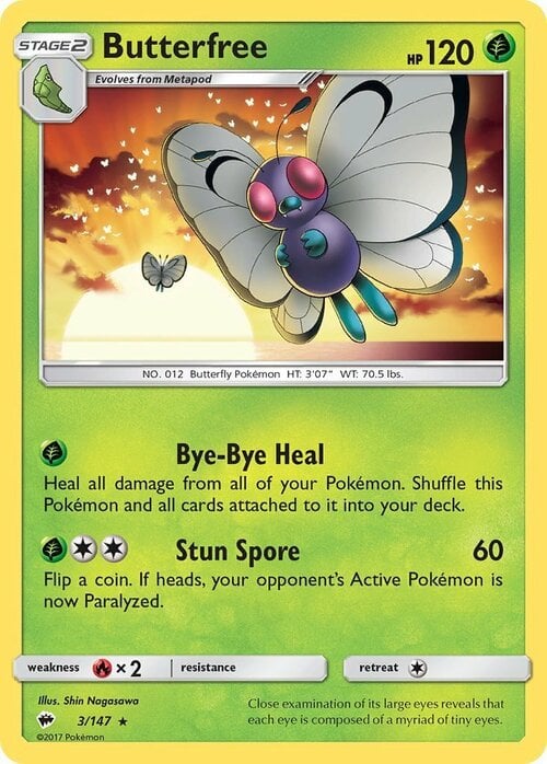 Butterfree [Bye-Bye Heal | Stun Spore] Card Front