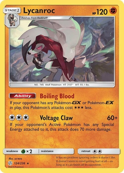 Lycanroc [Boiling Blood | Voltage Claw] Card Front