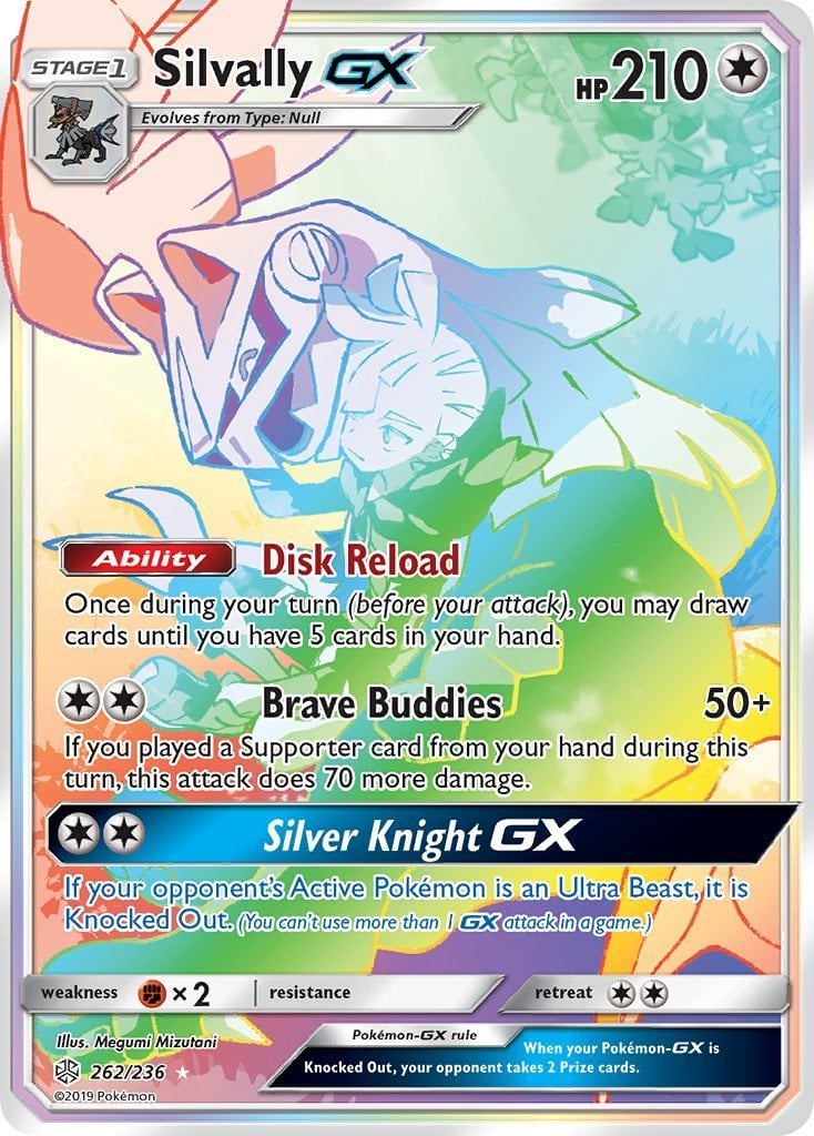 silvally gx pokemon card SM-4 Crimson Invasion: - 119/111 - RAINBOW Ultra R [Colorless][Colorless][Colorless] Turbo Drive 120 Attach a basic Energy card from your discard pile to 1 of your Benched Pokemon Silvally GX (Full Art) -