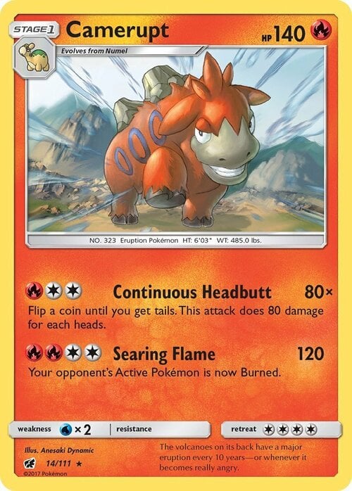 Camerupt [Continuous Headbutt | Searing Flame] Card Front