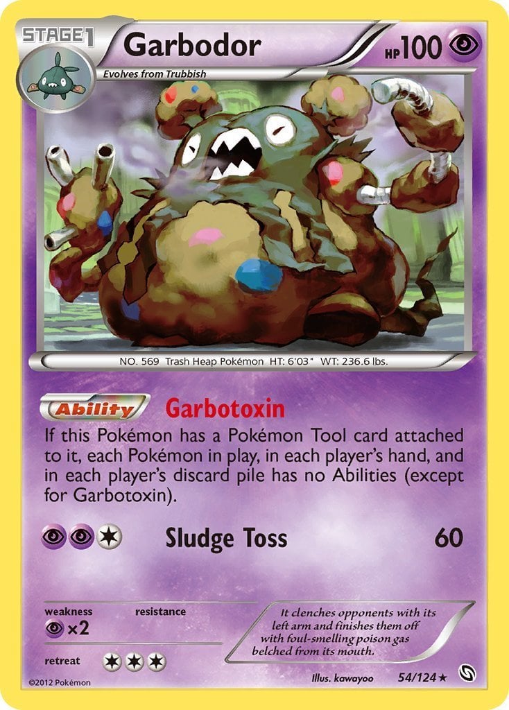 garbodor pokemon card VMAX - 216/203 - Secret Rare - Sword & Shield Psychic Ability Garbotoxin If this Pokémon has a Pokémon Tool card attached to it Garbodor | Rebel Clash |