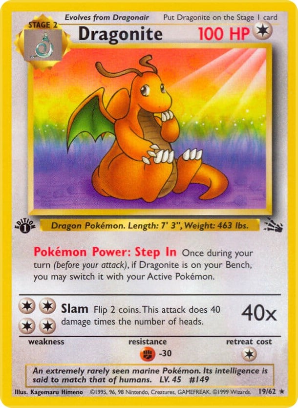 dragonite pokemon card 19 62 CGC 8.5 NM/MINT+ Dragonite 19/62 1999 Pokemon Fossil 1st Ed 9045