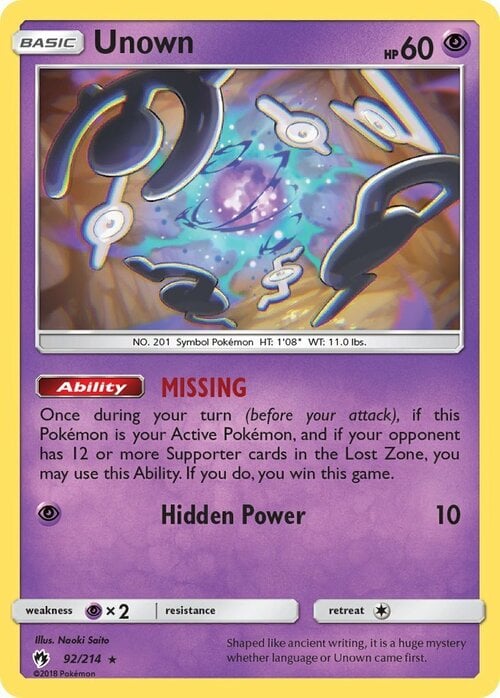Unown [MISSING | Hidden Power] Card Front