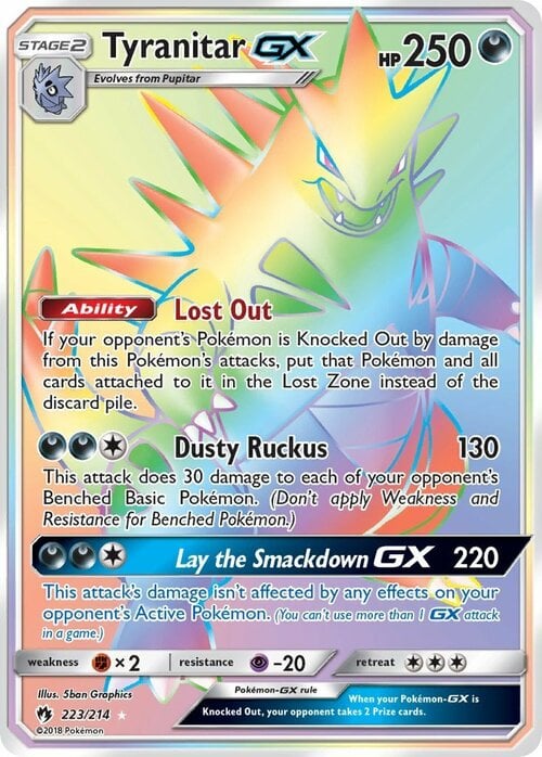Tyranitar GX [Lost Out | Dusty Ruckus | Lay the Smackdown GX] Card Front