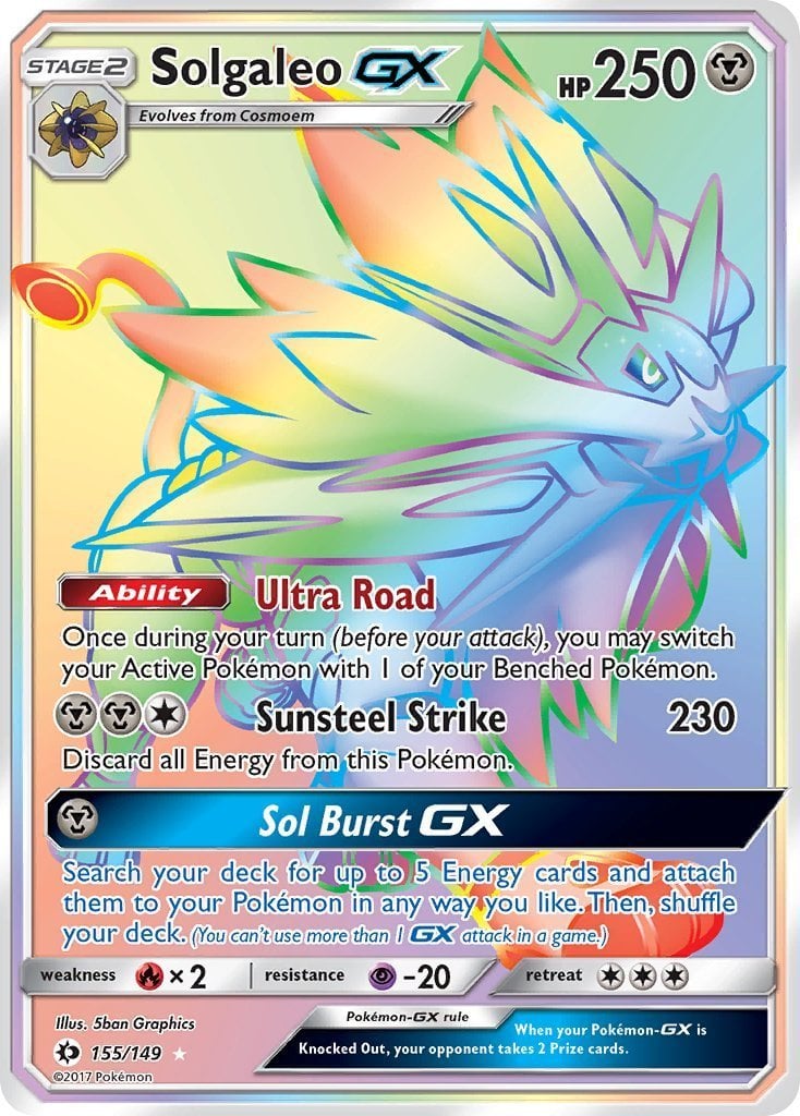 rainbow rare pokemon cards sun and moon - & - Ultra Prism Solgaleo GX Sun & Moon