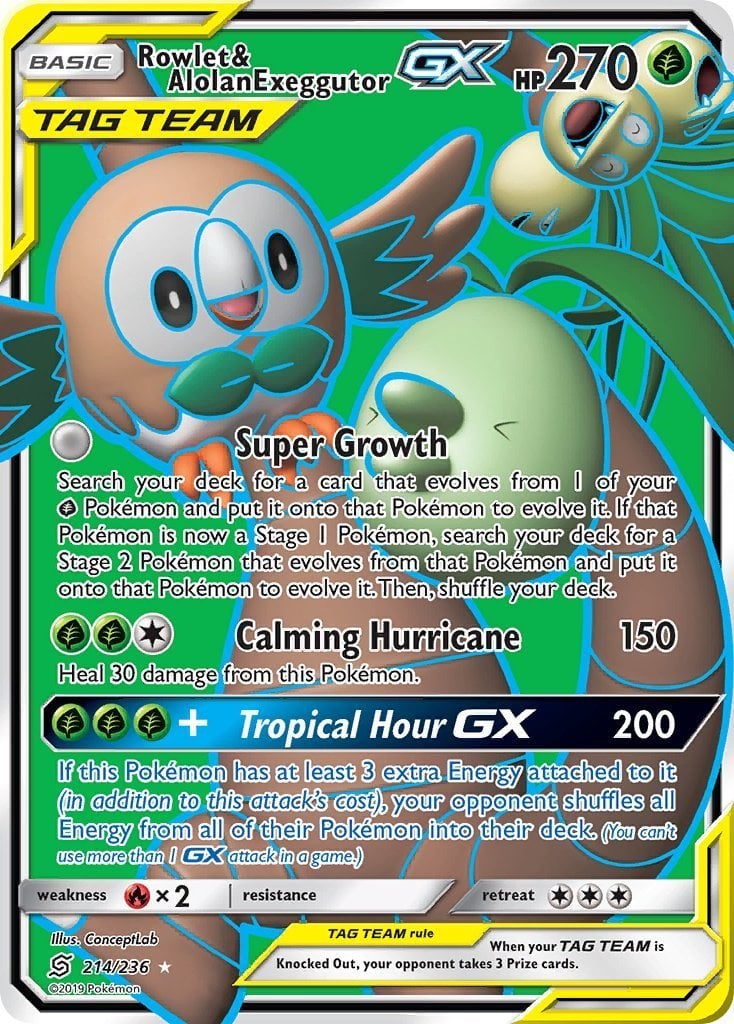 is rowlet a rare pokemon card Rowlet & Alolan Exeggutor GX 237/236 Rainbow Secret Rare Pokemon Card