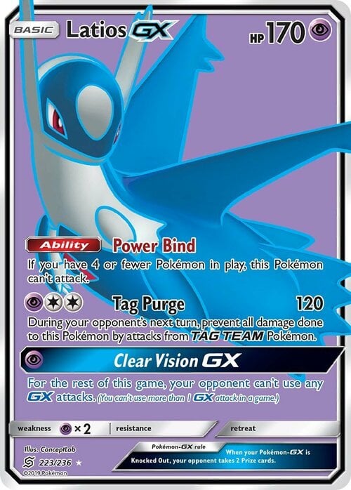 Latios GX [Power Bind | Tag Purge | Clear Vision GX] Card Front