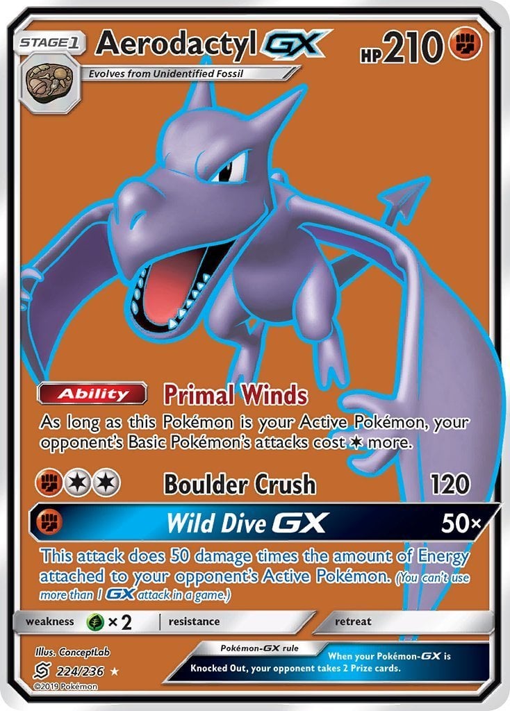 Details about   Aerodactyl Gx 244/236 Hyper Rainbow Secret Rare Unified Minds Pokémon Card NM 
