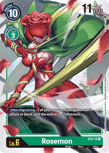 digimon card game rosemon - Release Special Booster Ver.1.0 (BT01-03) Card TypeDigimon FormMega ColorGreen Play Cost12 DP12000 Level6 Digivolve Lv.5/ 4 Attribute / Type Data / Fairy Card Effect[Digisorption Rosemon (BT13-057) - DigimonCard