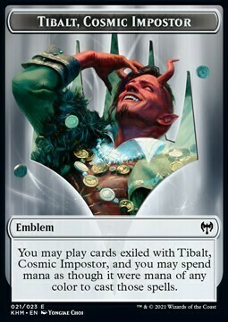Tibalt, Cosmic Impostor Emblem // Dwarf Berserker Card Front