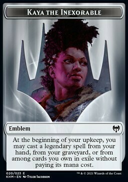 Kaya the Inexorable Emblem // Human Warrior Card Front