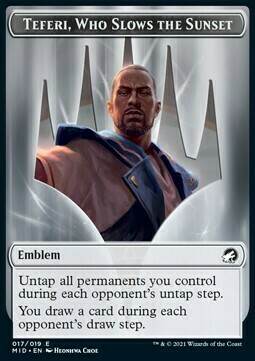 Teferi, Who Slows the Sunset Emblem // Clue Card Front
