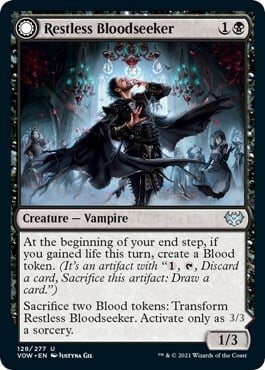 Restless Bloodseeker // Bloodsoaked Reveler Card Front