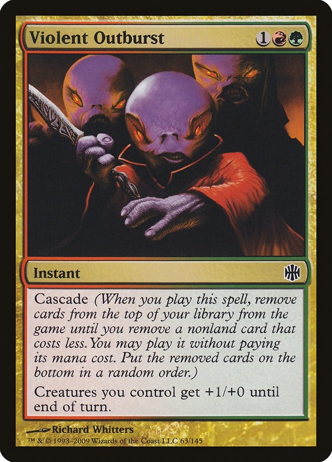 mtg alara reborn cards Set Name: Reborn, Rarity: Mythic Rare, 10 exile cards from the top of your library until you exile a nonland card that costs less Violent Outburst Alara Reborn |