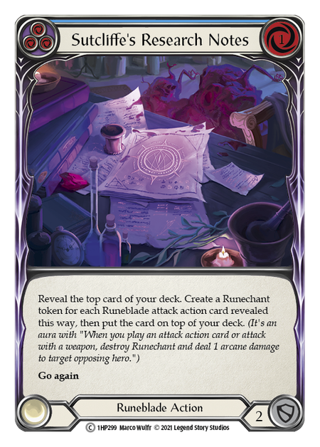 Sutcliffe's Research Notes - Blue Card Front