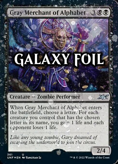 Gray Merchant of Alphabet Card Front