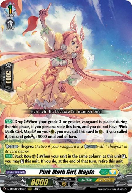 Pink Moth Girl, Maple Card Front