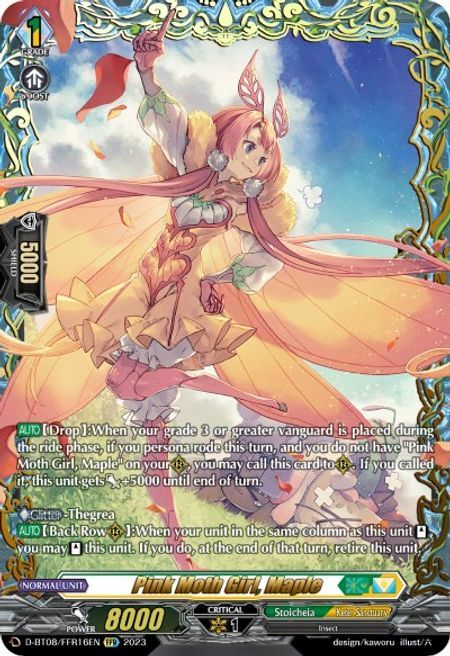 Pink Moth Girl, Maple Card Front