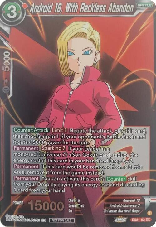 Android 18, With Reckless Abandon Card Front