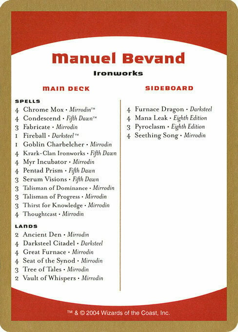 Manuel Bevand Decklist Card Front
