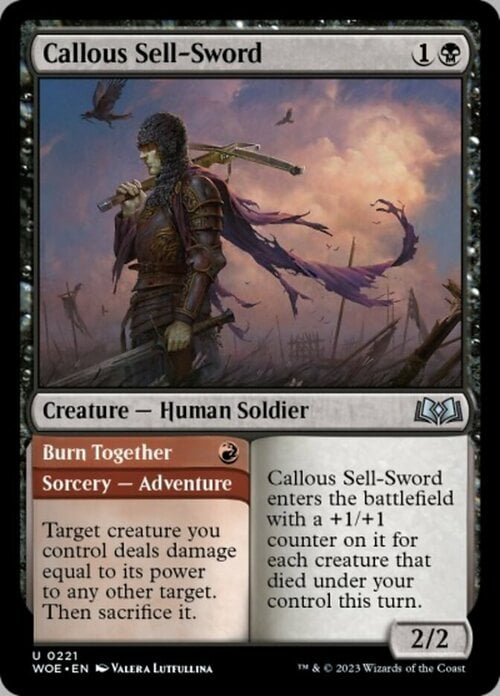 Callous Sell-Sword // Bruciare Insieme Card Front