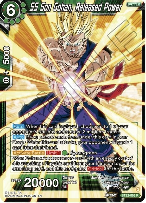 SS Son Gohan, Released Power Card Front
