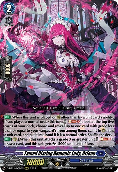 Famed Blazing Demonic Lady, Oriens Card Front