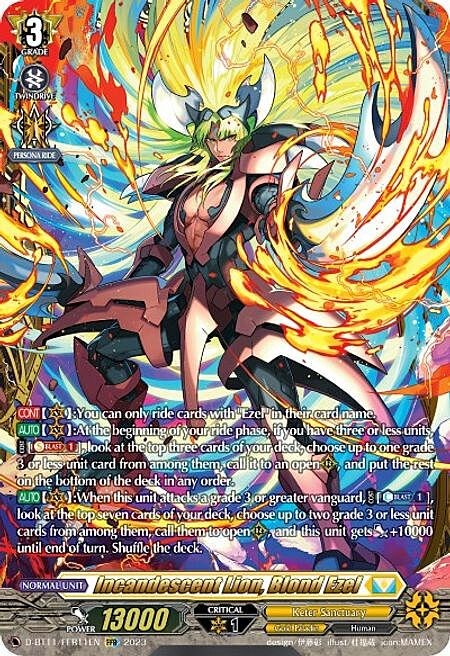Incandescent Lion, Blond Ezel Card Front