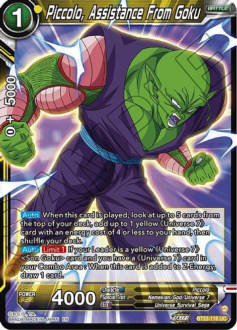 Piccolo, Assistance From Goku Card Front
