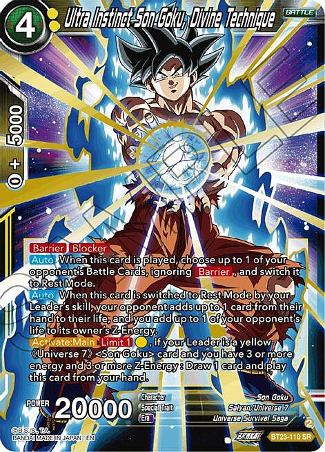 Ultra Instinct Son Goku, Divine Technique Card Front