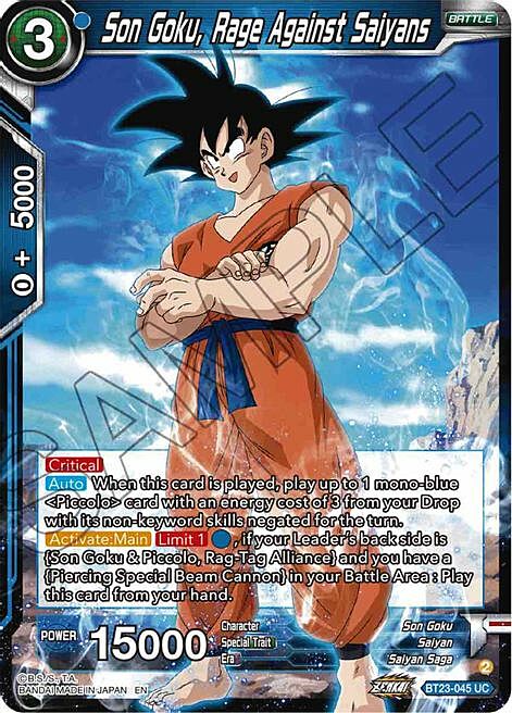 Son Goku, Rage Against Saiyans Card Front