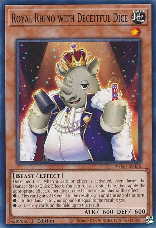 Royal Rhino with Deceitful Dice Card Front