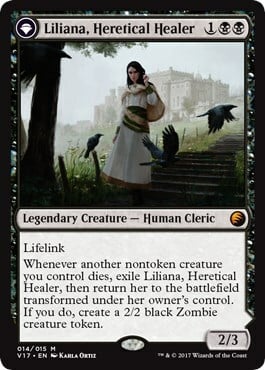 Liliana, Guaritrice Eretica // Liliana, Necromante Audace Card Front