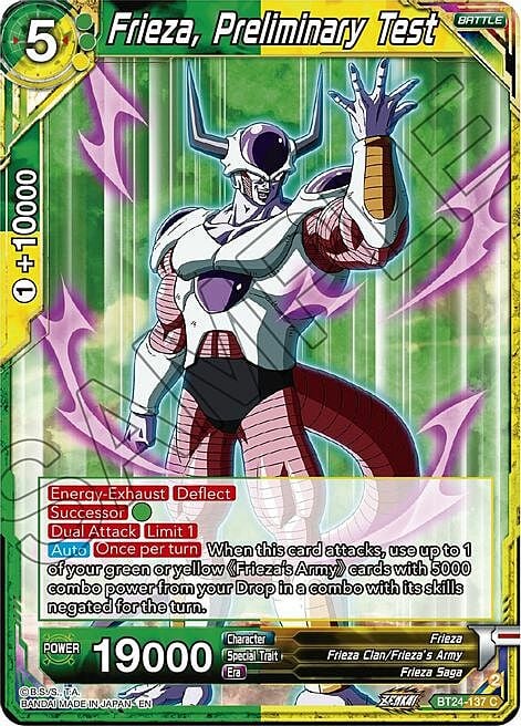 Frieza, Preliminary Test Card Front