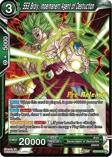 SS3 Broly, Impermanent Agent of Destruction Card Front