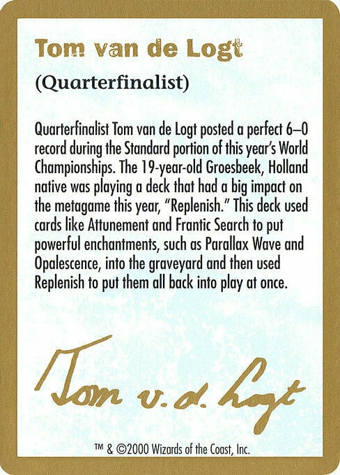 Tom van de Logt Bio (2000) Card Front