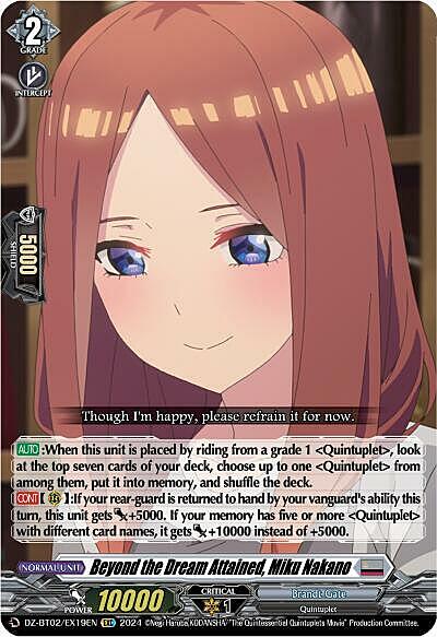 Beyond the Dream Attained, Miku Nakano Card Front
