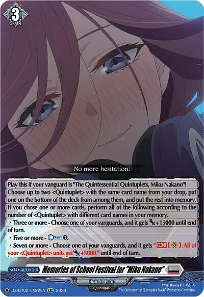 Memories of School Festival for "Miku Nakano" Card Front