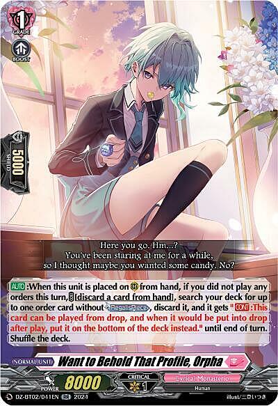 Want to Behold That Profile, Orpha Card Front