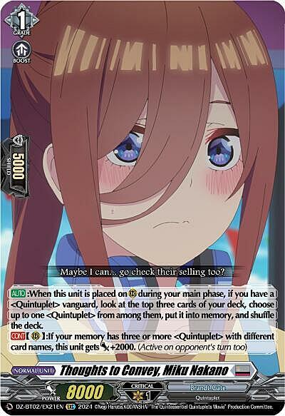Thoughts to Convey, Miku Nakano Card Front