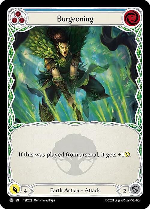 Burgeoning - Blue Card Front