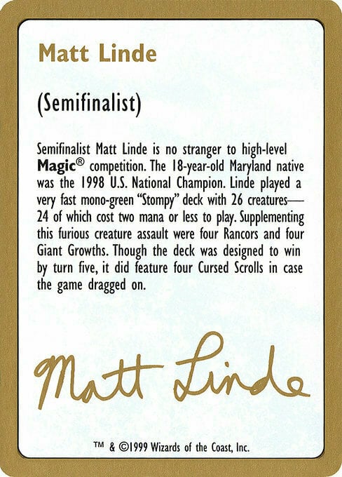 Matt Linde Bio Card Front