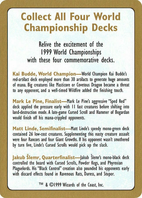 1999 World Championships Ad Card Front