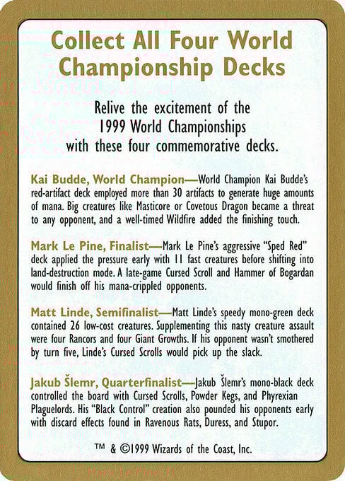 1999 World Championships Ad Card Front