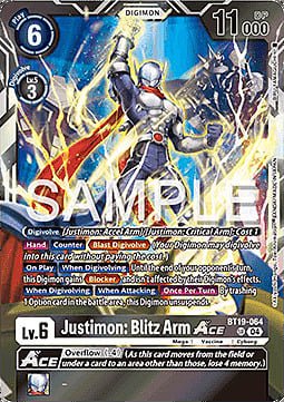 Justimon: Blitz Arm ACE Card Front