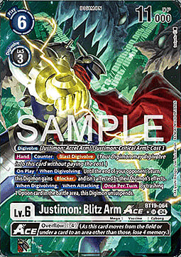 Justimon: Blitz Arm ACE Card Front