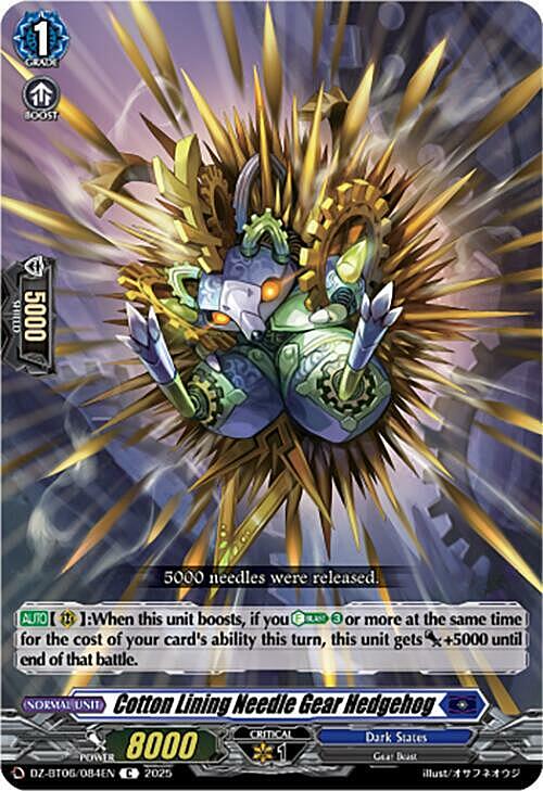 Cotton Lining Needle Gear Hedgehog Card Front