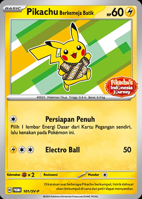 Pikachu Wearing a Batik Shirt Card Front