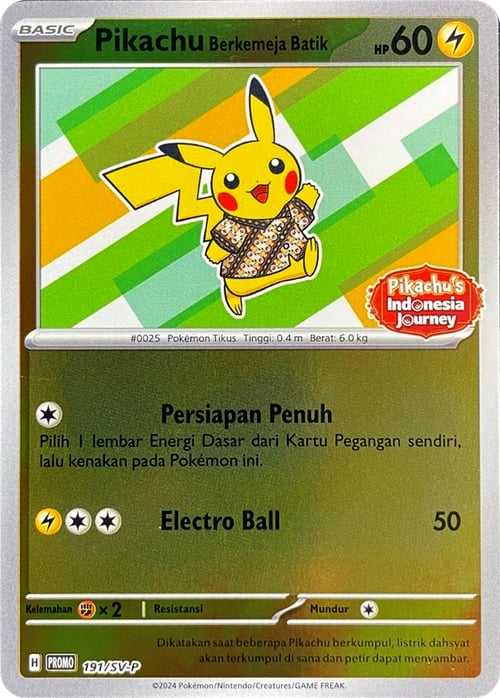 Pikachu Wearing a Batik Shirt Card Front