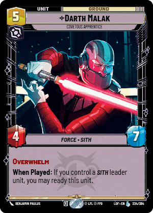 Darth Malak - Covetous Apprentice Card Front